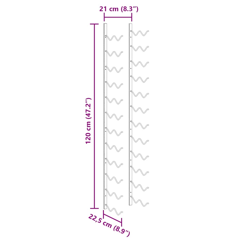 Zidni stalak za vino za 24 boce crni željezni