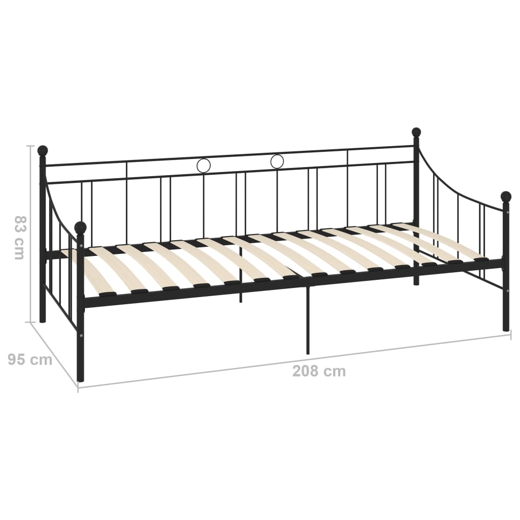 Okvir za dnevni ležaj crni metalni 90 x 200 cm