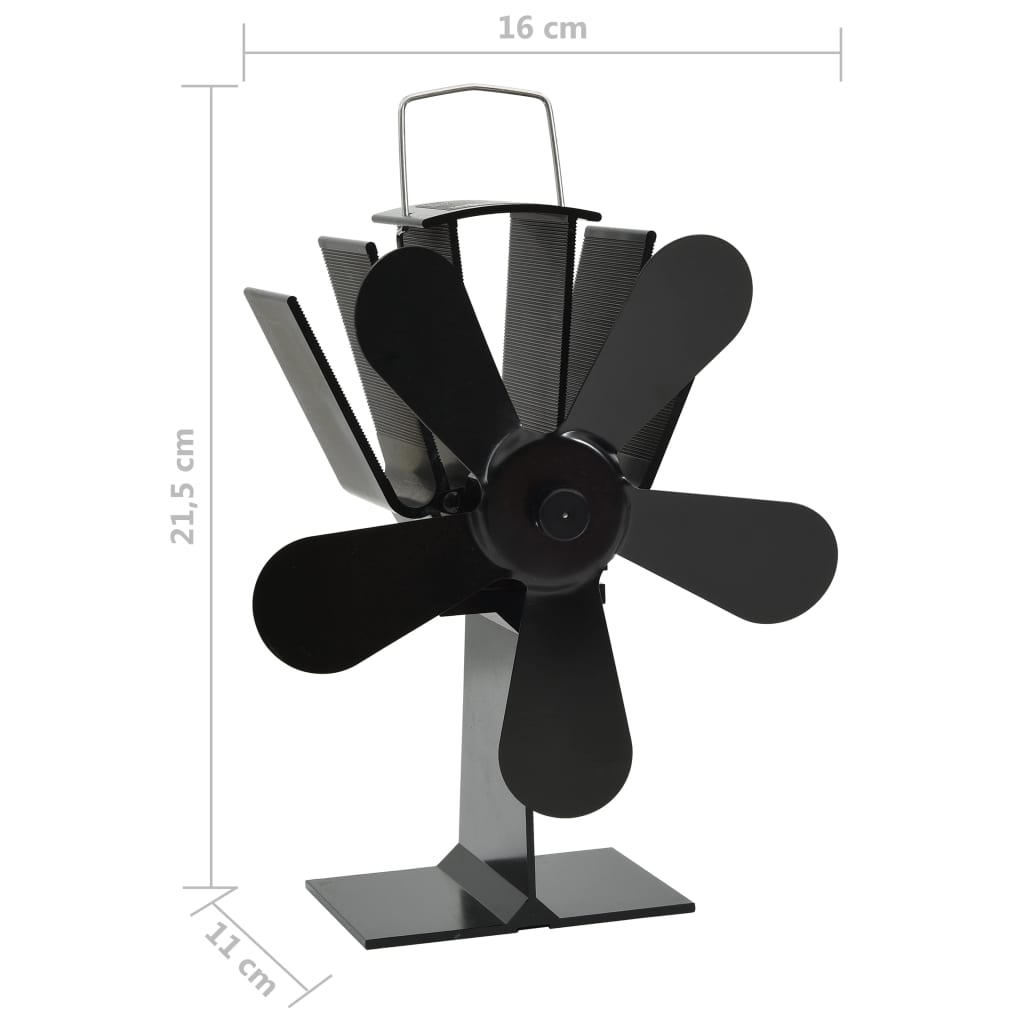Ventilator za peć na toplinski pogon s 5 lopatica crni