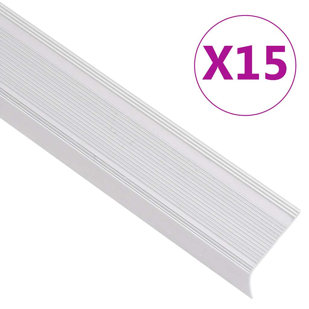 Rubnjaci za stepenice L-oblik 15 kom aluminijski 100 cm srebrni