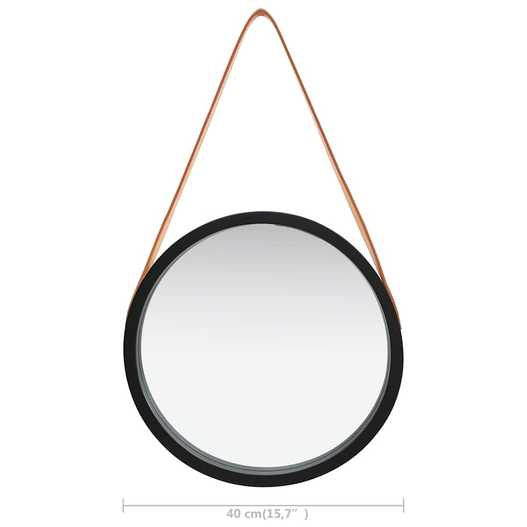Zidno ogledalo s trakom 40 cm crno
