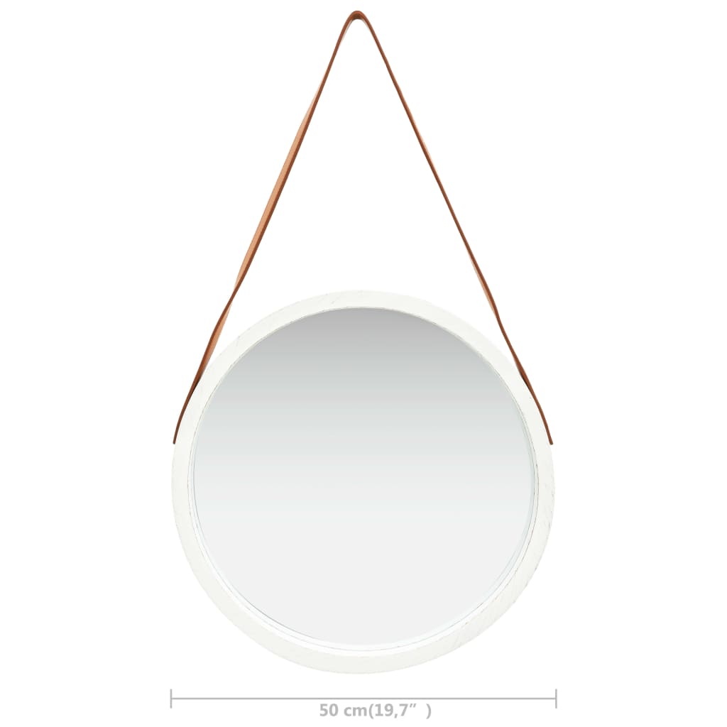 Zidno ogledalo s trakom 50 cm bijelo