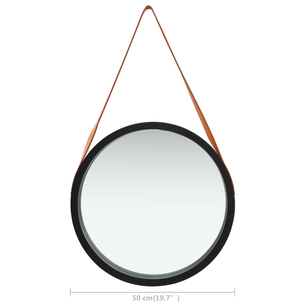 Zidno ogledalo s trakom 50 cm crno