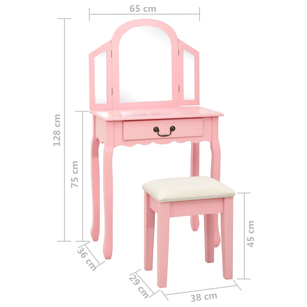 Toaletni stolić sa stolcem rozi 65x36x128 cm paulovnija i MDF