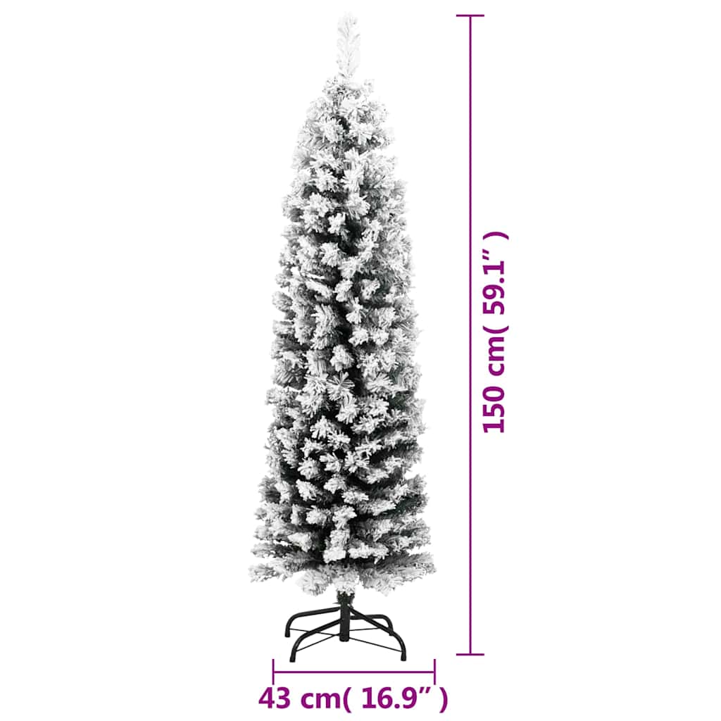Tanko umjetno božićno drvce sa snijegom zeleno 150 cm PVC