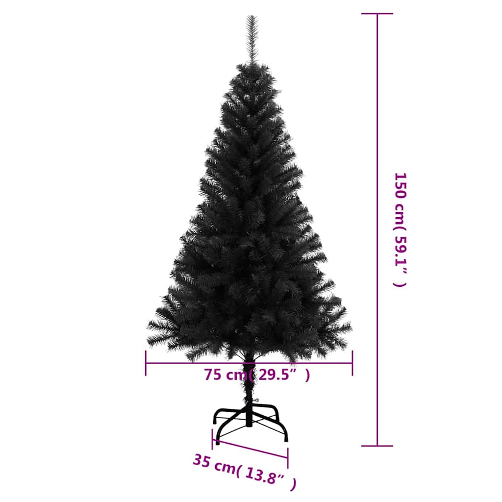 Umjetno božićno drvce sa stalkom crno 150 cm PVC