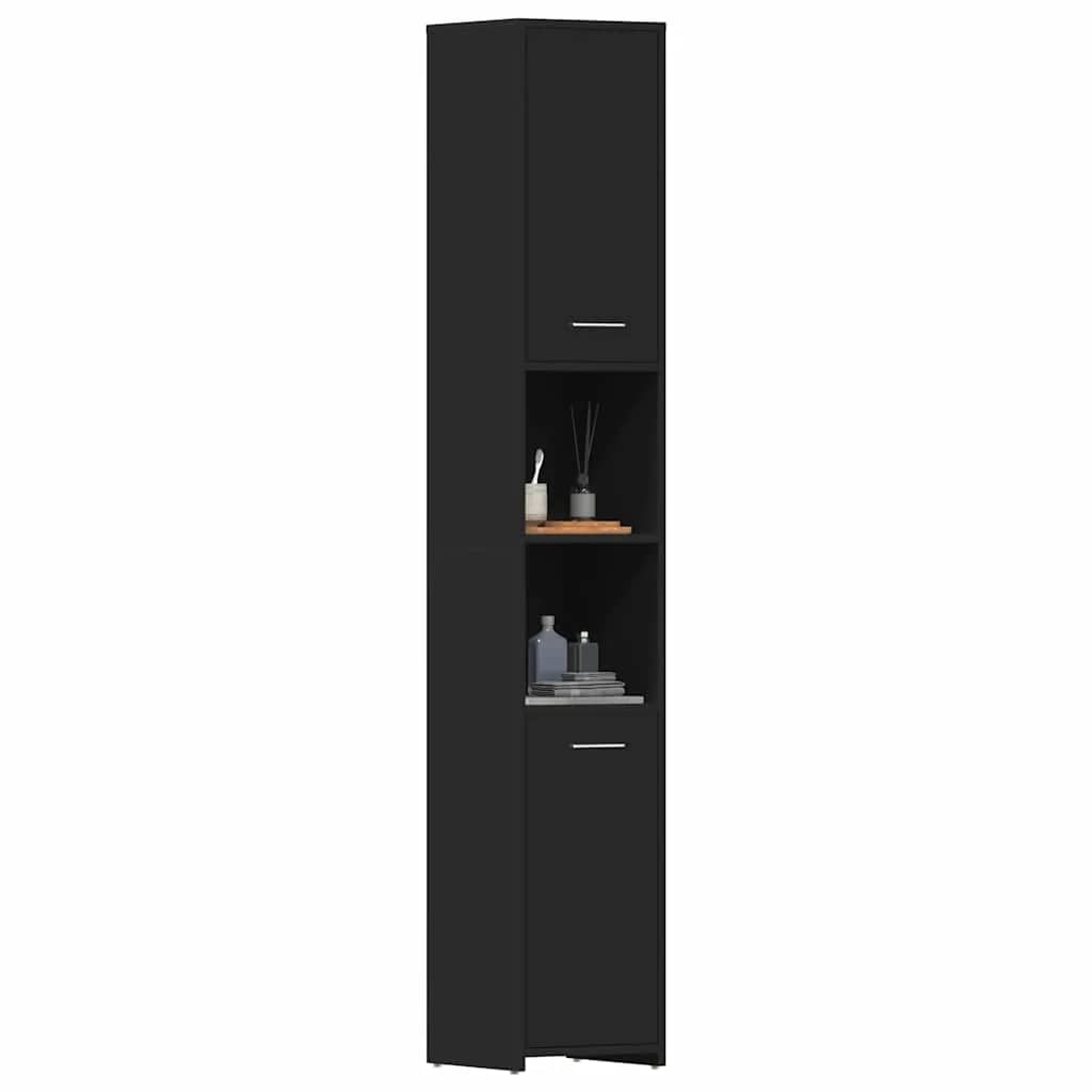 Kupaonski ormarić crni 30 x 30 x 183,5 cm konstruirano drvo