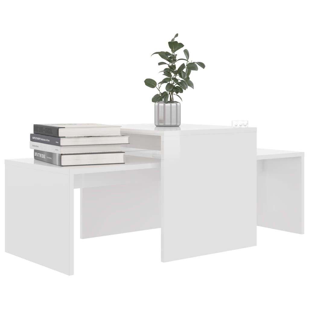Set stolića za kavu visoki sjaj bijeli 100 x 48 x 40 cm drveni