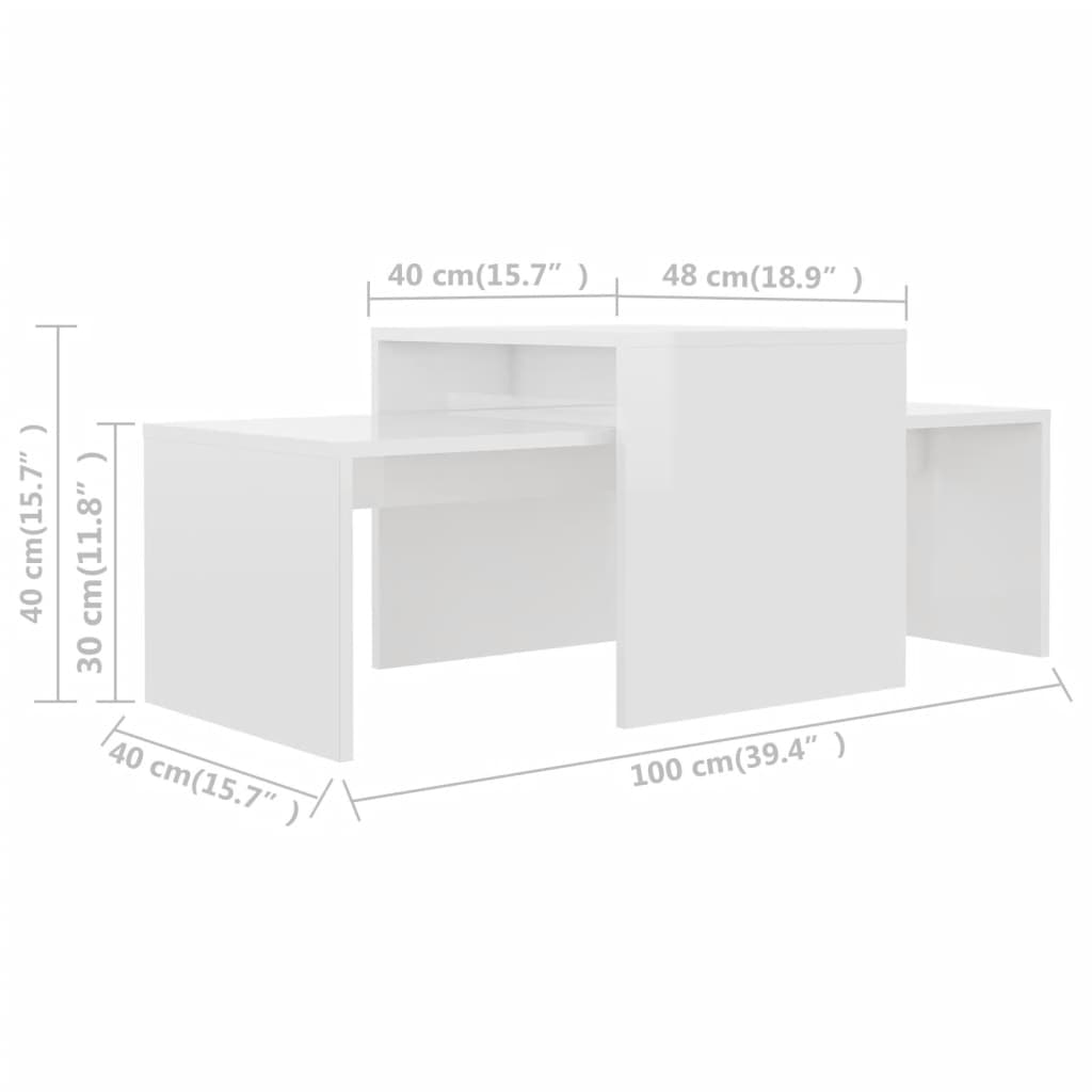 Set stolića za kavu visoki sjaj bijeli 100 x 48 x 40 cm drveni