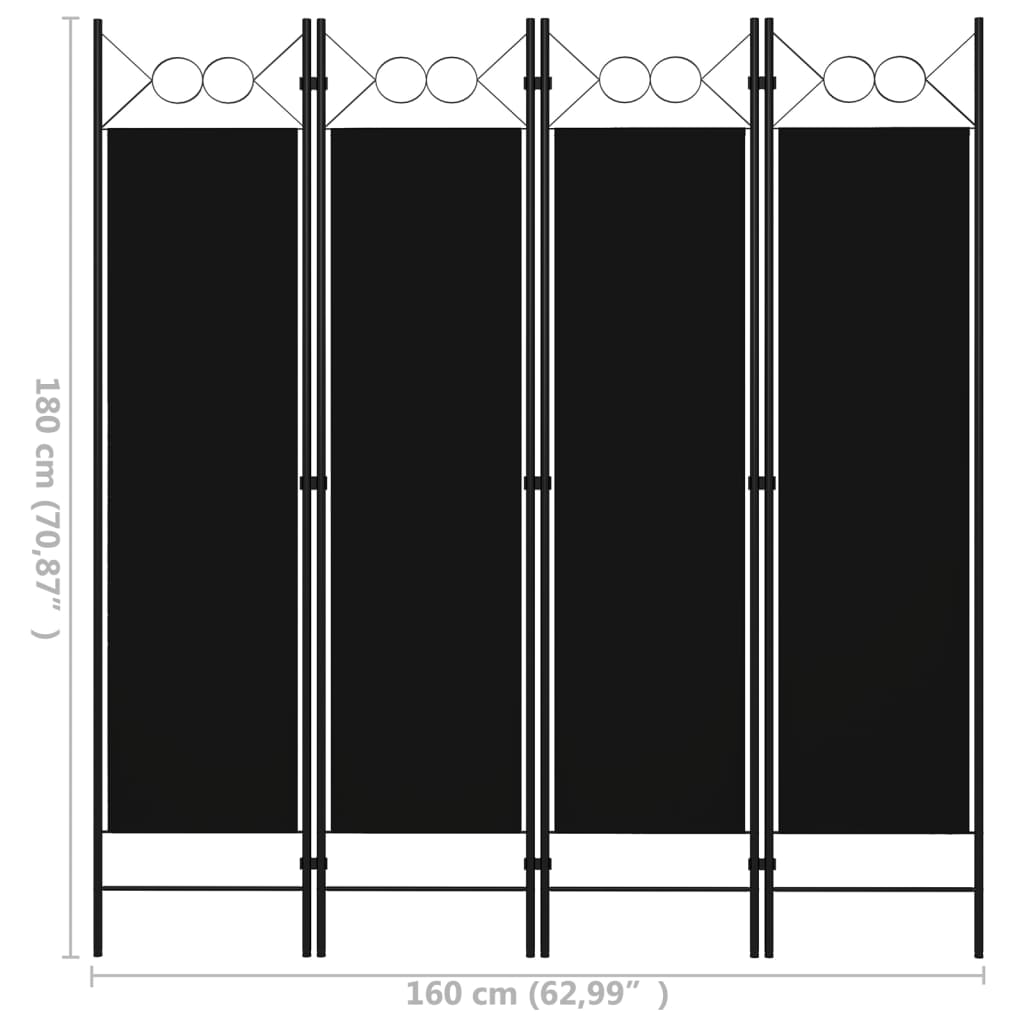 Sobna pregrada s 4 panela crna 160 x 180 cm
