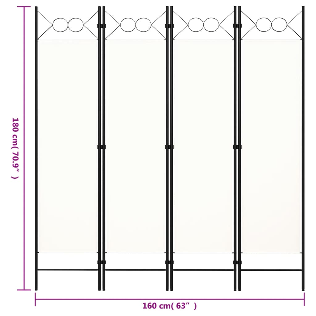 Sobna pregrada s 4 panela bijela 160 x 180 cm