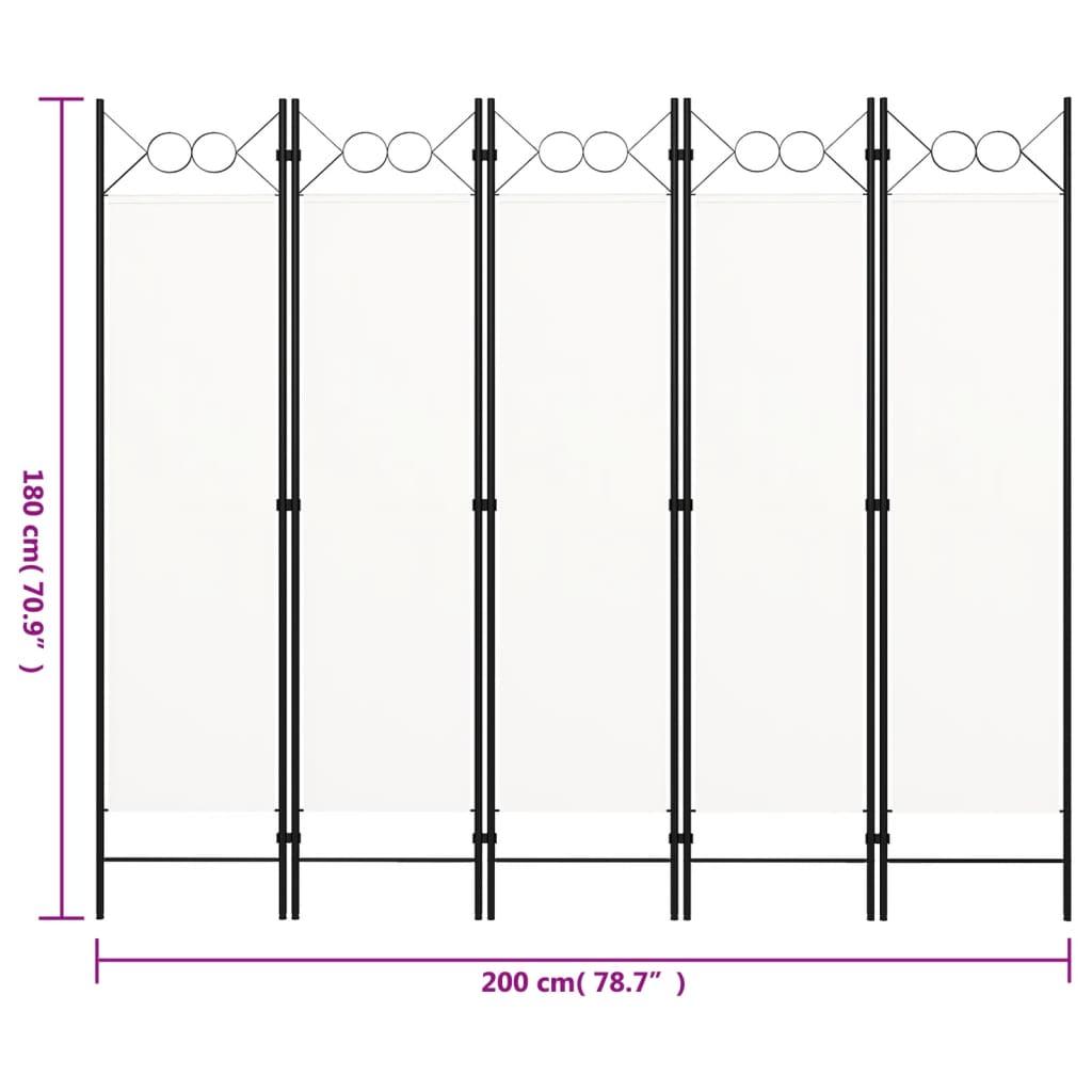 Sobna pregrada s 5 panela bijela 200 x 180 cm