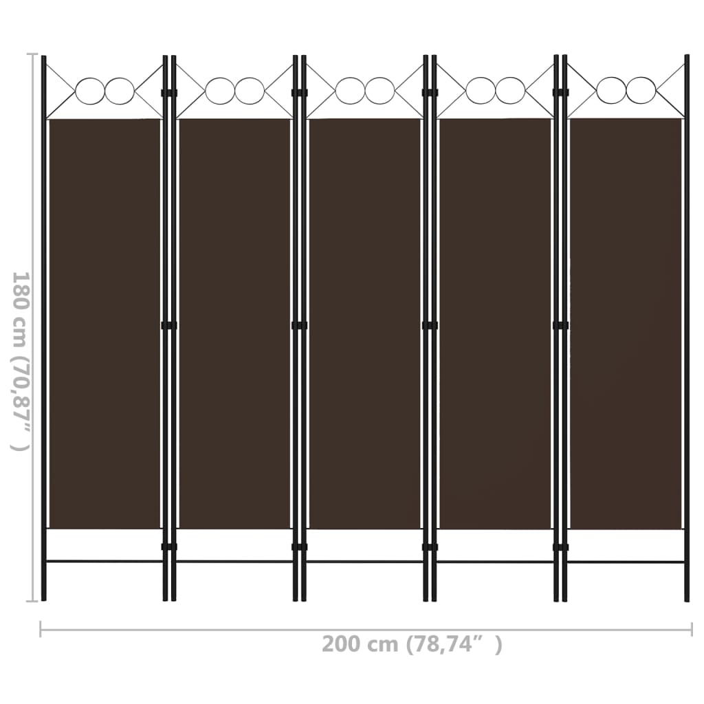 Sobna pregrada s 5 panela smeđa 200 x 180 cm