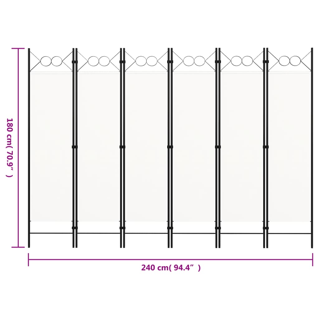 Sobna pregrada sa 6 panela bijela 240 x 180 cm