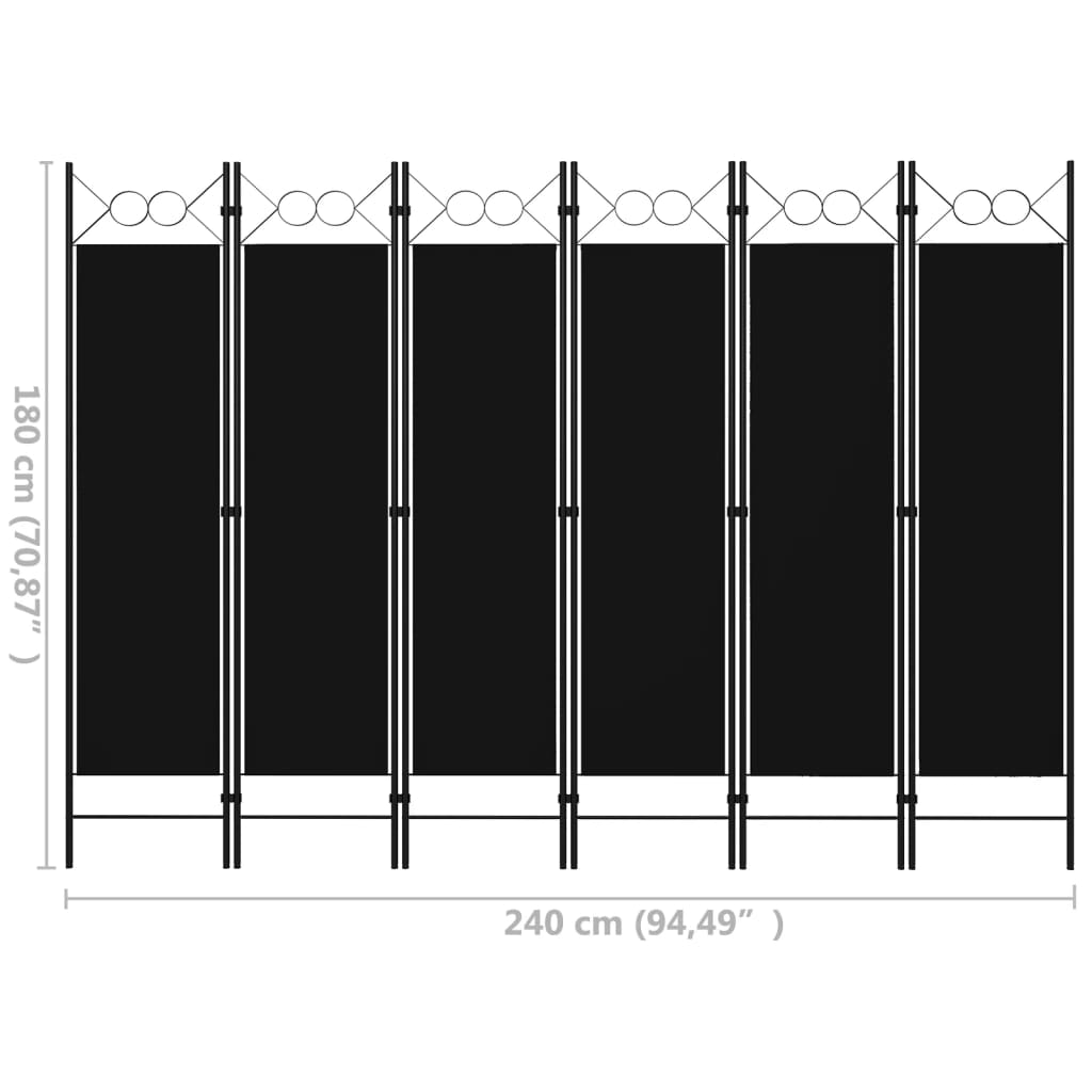 Sobna pregrada sa 6 panela crna 240 x 180 cm