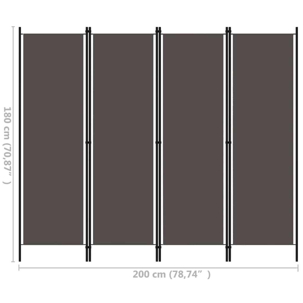 Sobna pregrada s 4 panela antracit 200 x 180 cm