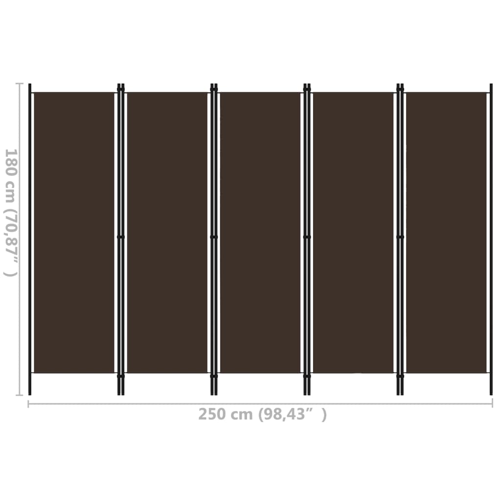Sobna pregrada s 5 panela smeđa 250 x 180 cm