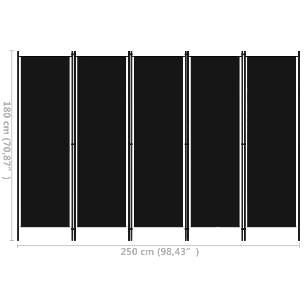 Sobna pregrada s 5 panela crna 250 x 180 cm