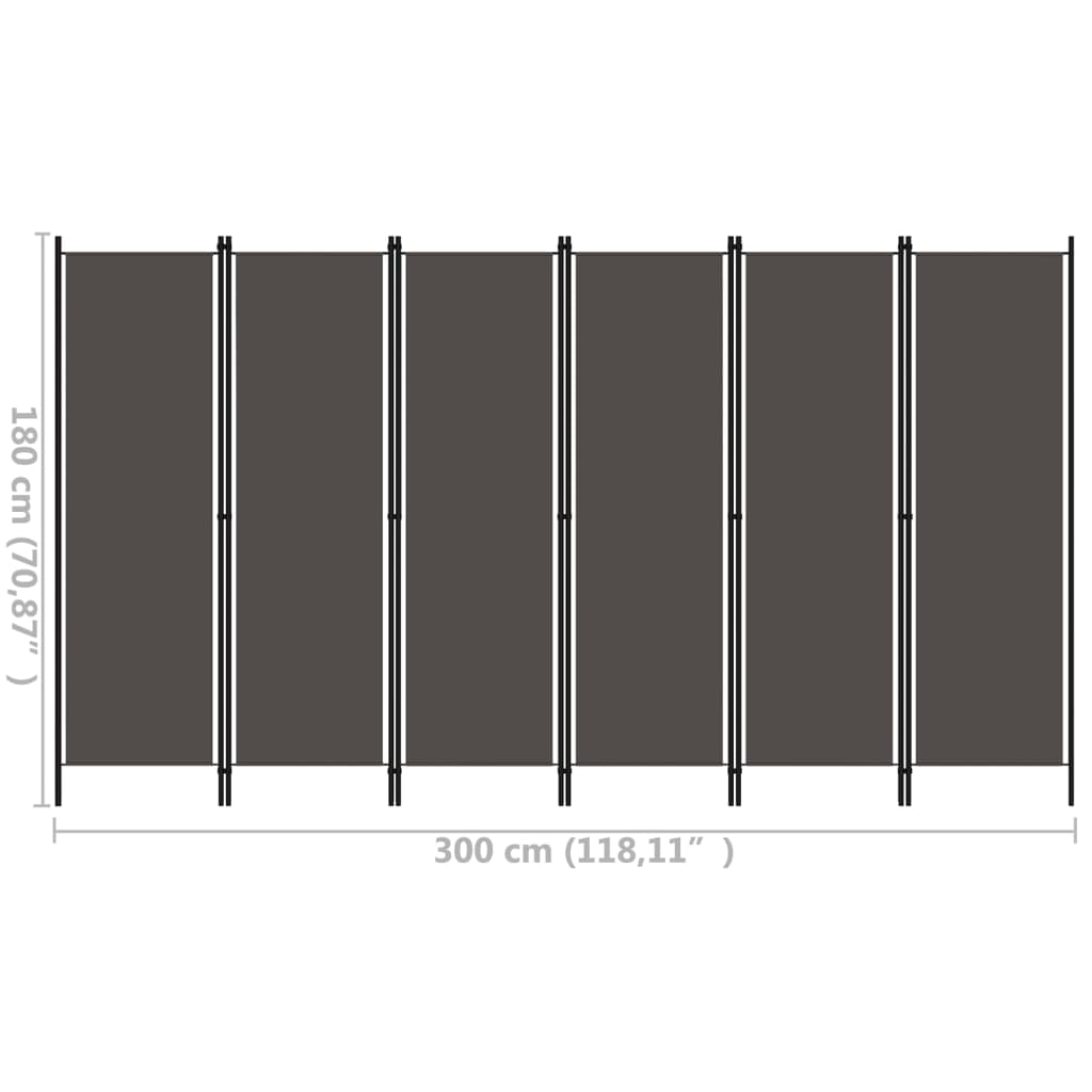 Sobna pregrada sa 6 panela antracit 300 x 180 cm