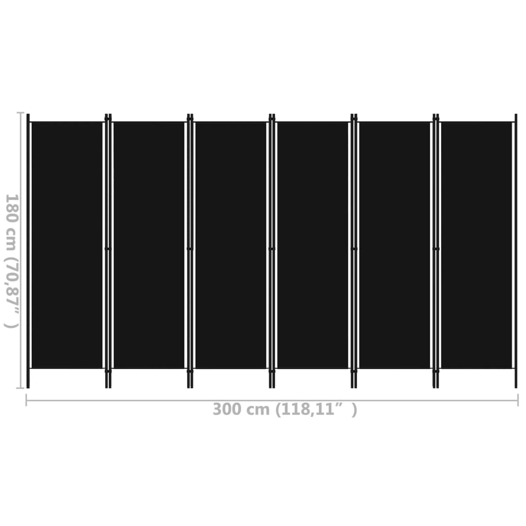Sobna pregrada sa 6 panela crna 300 x 180 cm