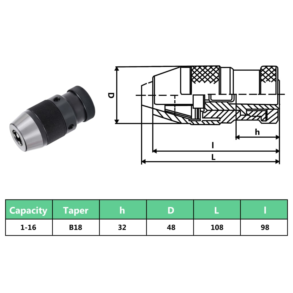 Stezna glava za svrdla MT2-B18 s rasponom stezanja 16 mm
