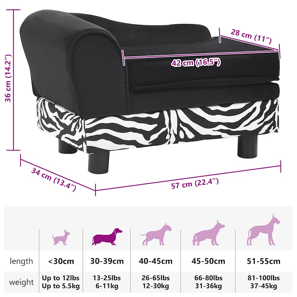 Sofa za pse crna 57 x 34 x 36 cm plišana