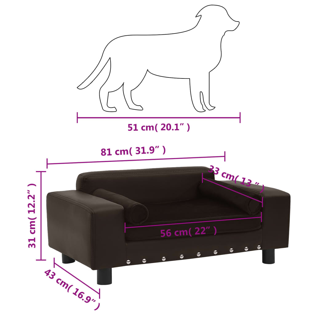 Sofa za pse smeđa 81 x 43 x 31 cm od pliša i umjetne kože