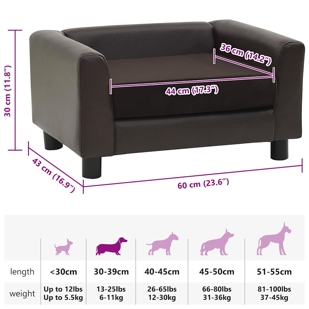 Sofa za pse smeđa 60 x 43 x 30 cm od pliša i umjetne kože