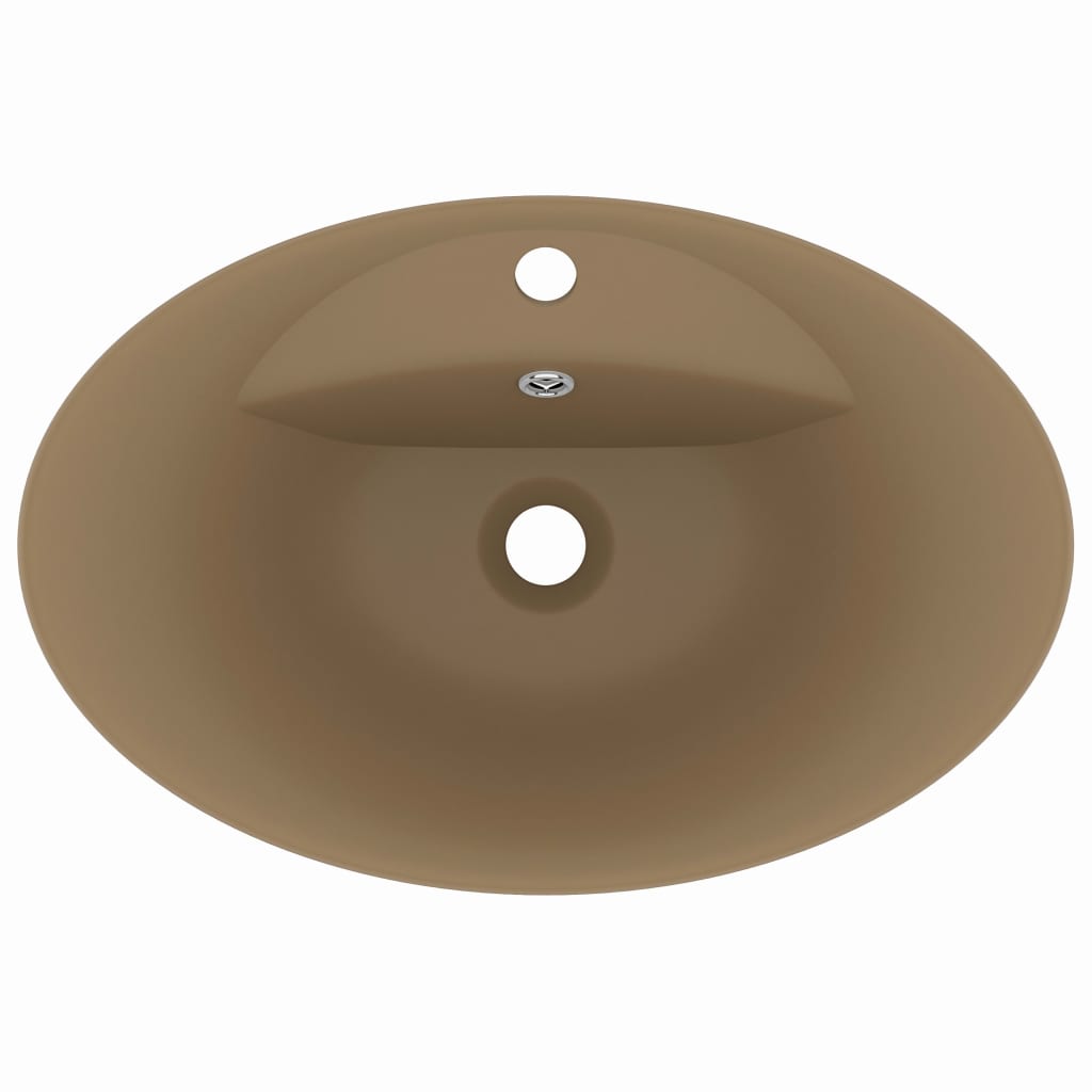 Luksuzni ovalni umivaonik mat krem 58,5 x 39 cm keramički