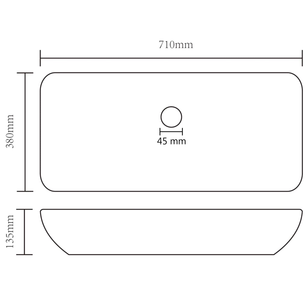 Luksuzni pravokutni umivaonik mat crni 71 x 38 cm keramički