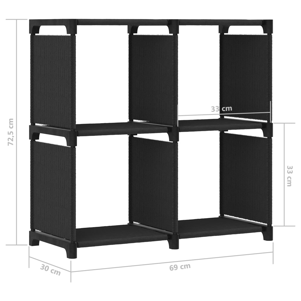 Police za izlaganje s 4 kocke od tkanine 69 x 30 x 72,5 cm crne