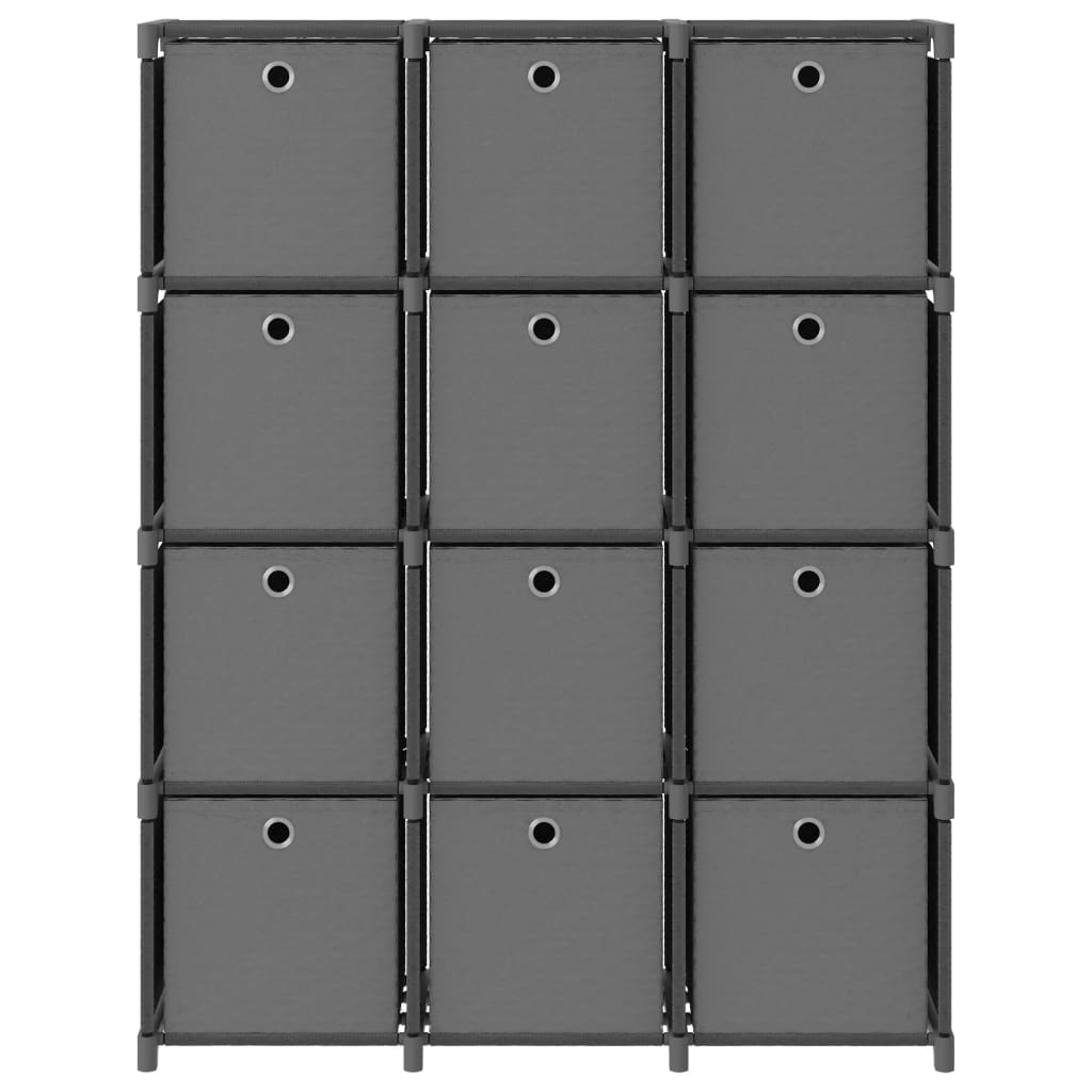 Police za izlaganje s 12 kutija od tkanine 103x30x141 cm sive