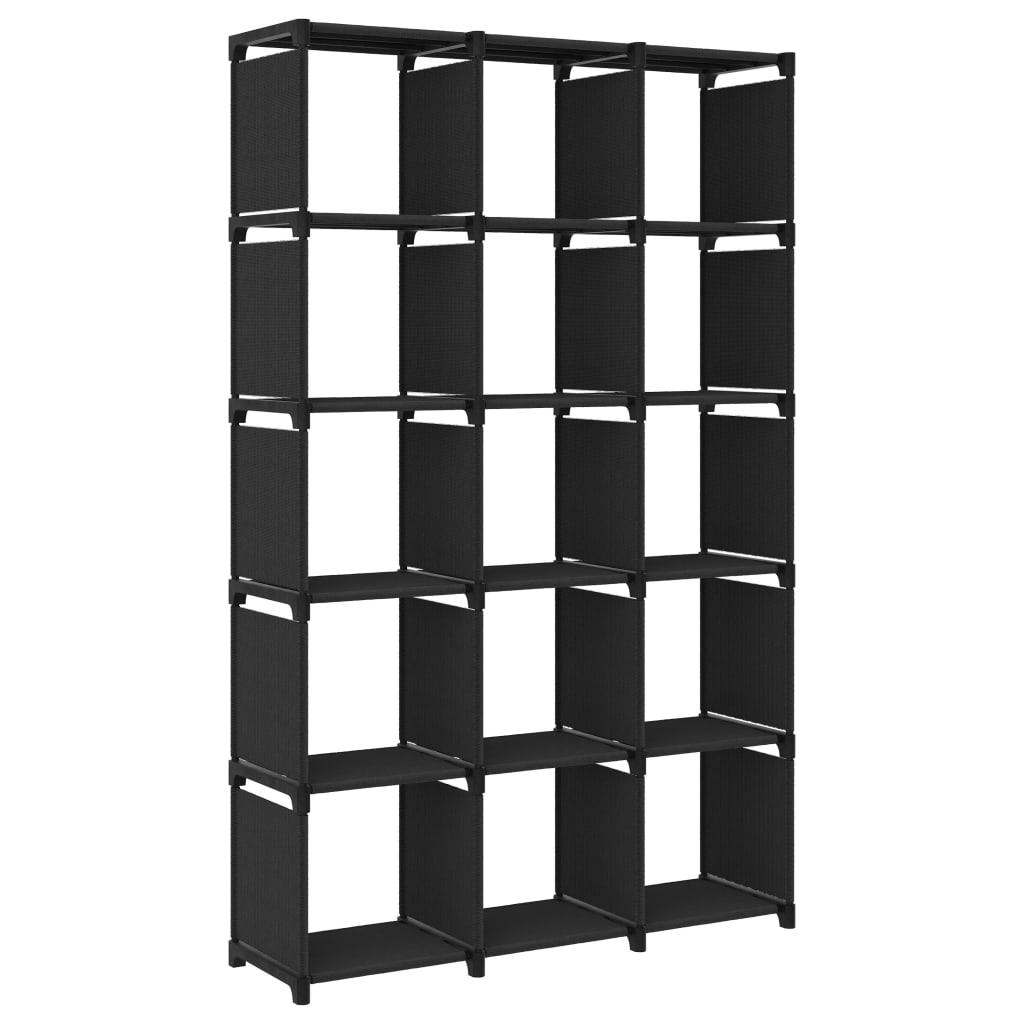 Police za izlaganje s 15 kocki crne 103x30x175,5 cm od tkanine