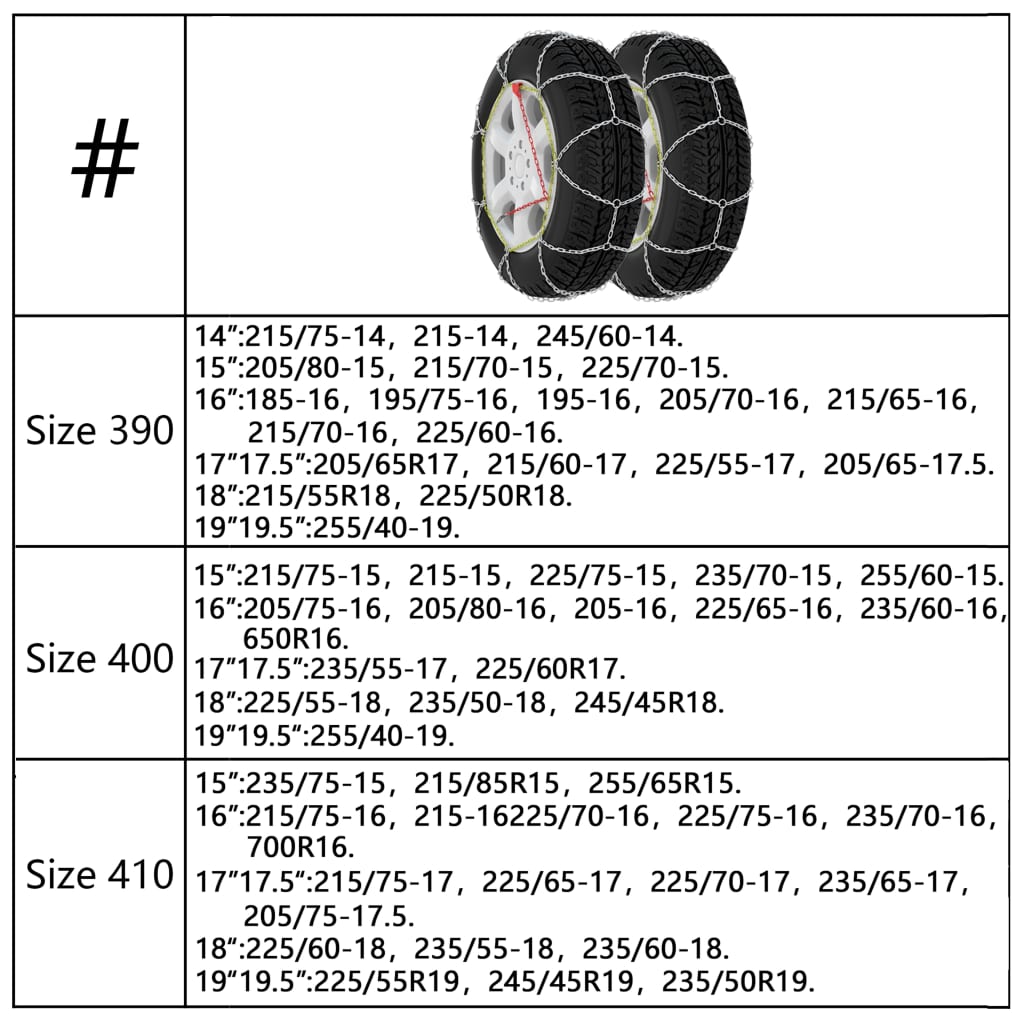 Lanci za snijeg za auto gume 2 kom 16 mm SUV 4 x 4 vel. 400