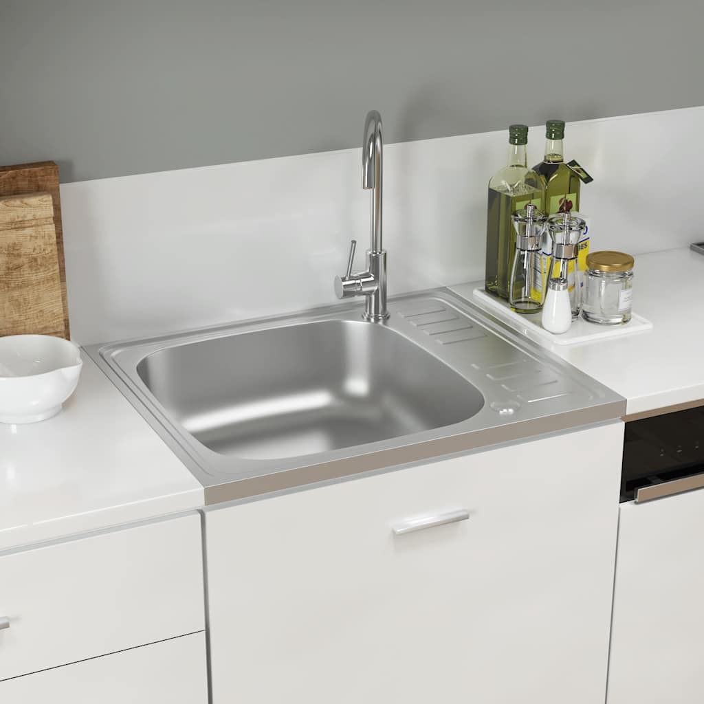 Kuhinjski sudoper s cjedilom srebrni 600 x 500 x 155 mm čelični