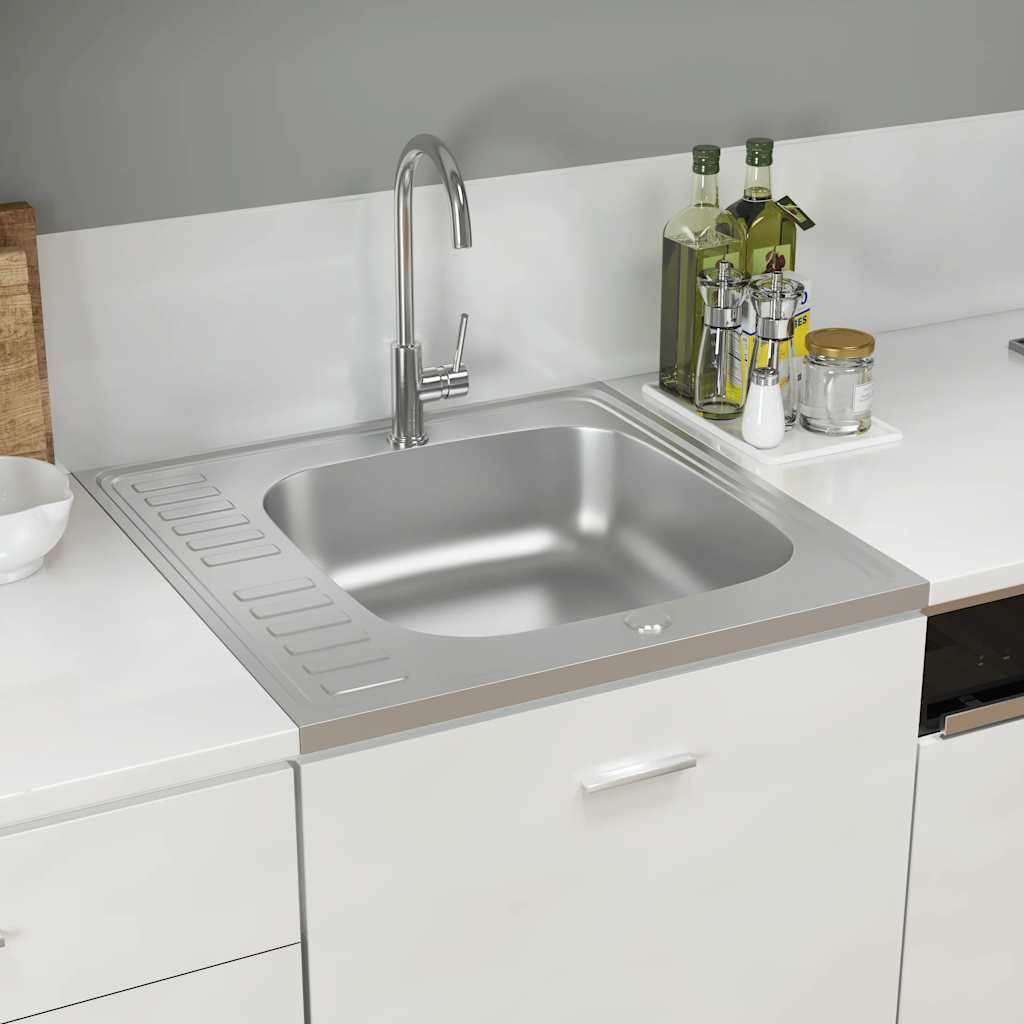 Kuhinjski sudoper s cjedilom srebrni 600 x 600 x 155 mm čelični