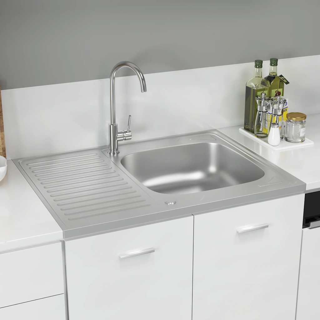 Kuhinjski sudoper s cjedilom srebrni 800 x 600 x 155 mm čelični