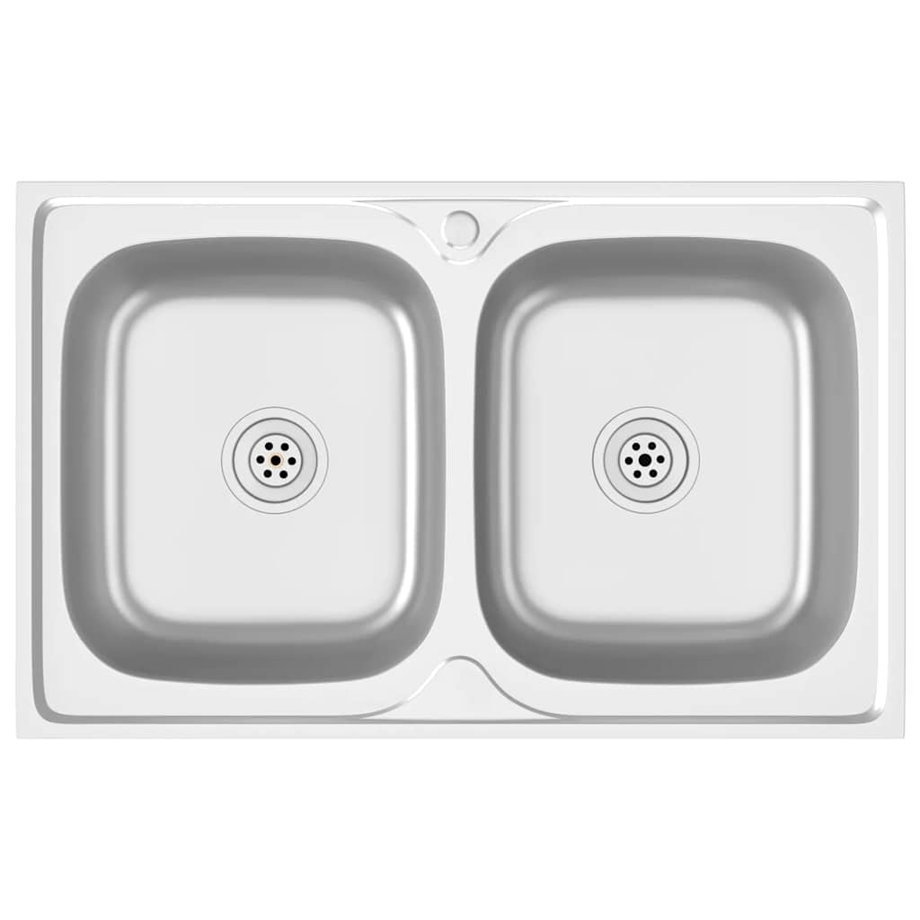 Kuhinjski sudoper s dva korita srebrni 800x500x155 mm čelični