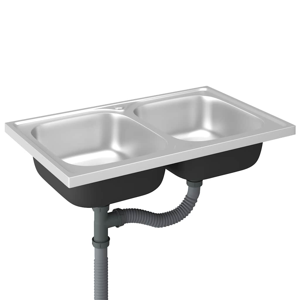 Kuhinjski sudoper s dva korita srebrni 800x500x155 mm čelični