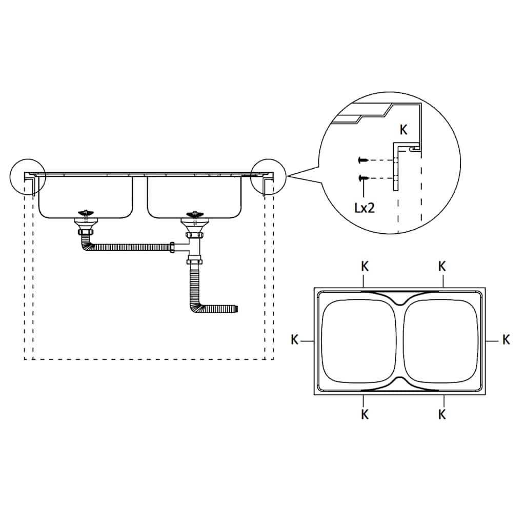 Kuhinjski sudoper s dva korita srebrni 800x500x155 mm čelični