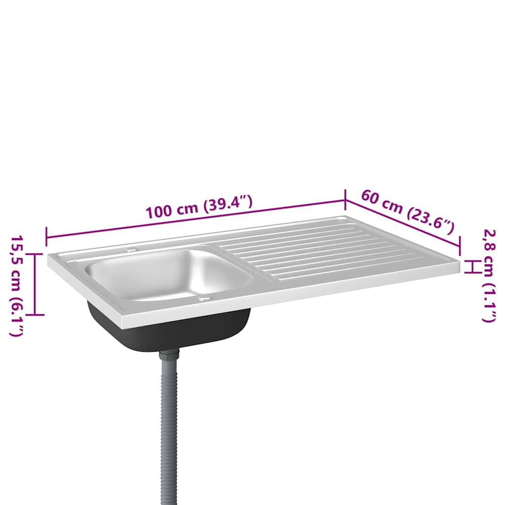 Kuhinjski sudoper s cjedilom srebrni 1000x600x155 mm čelični