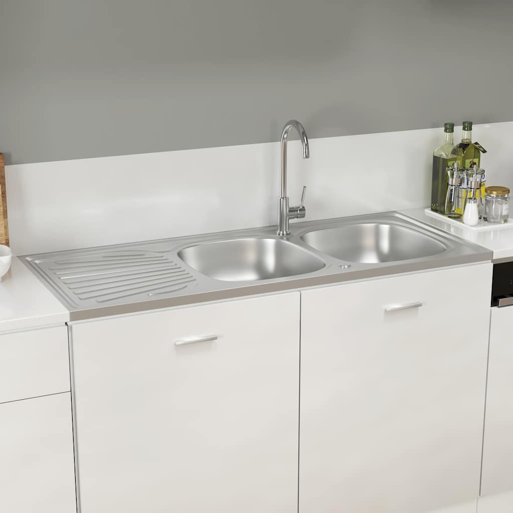 Kuhinjski sudoper s dva korita srebrni 1200x500x155 mm čelični