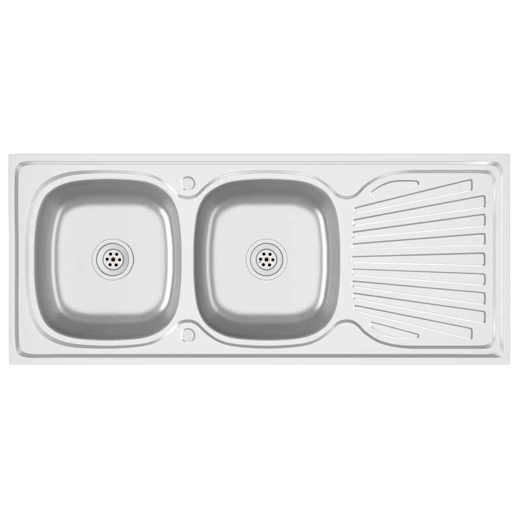 Kuhinjski sudoper s dva korita srebrni 1200x600x155 mm čelični
