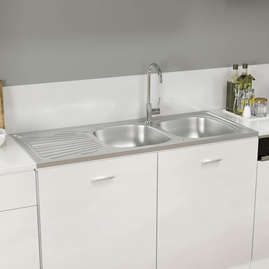 Kuhinjski sudoper s dva korita srebrni 1200x600x155 mm čelični