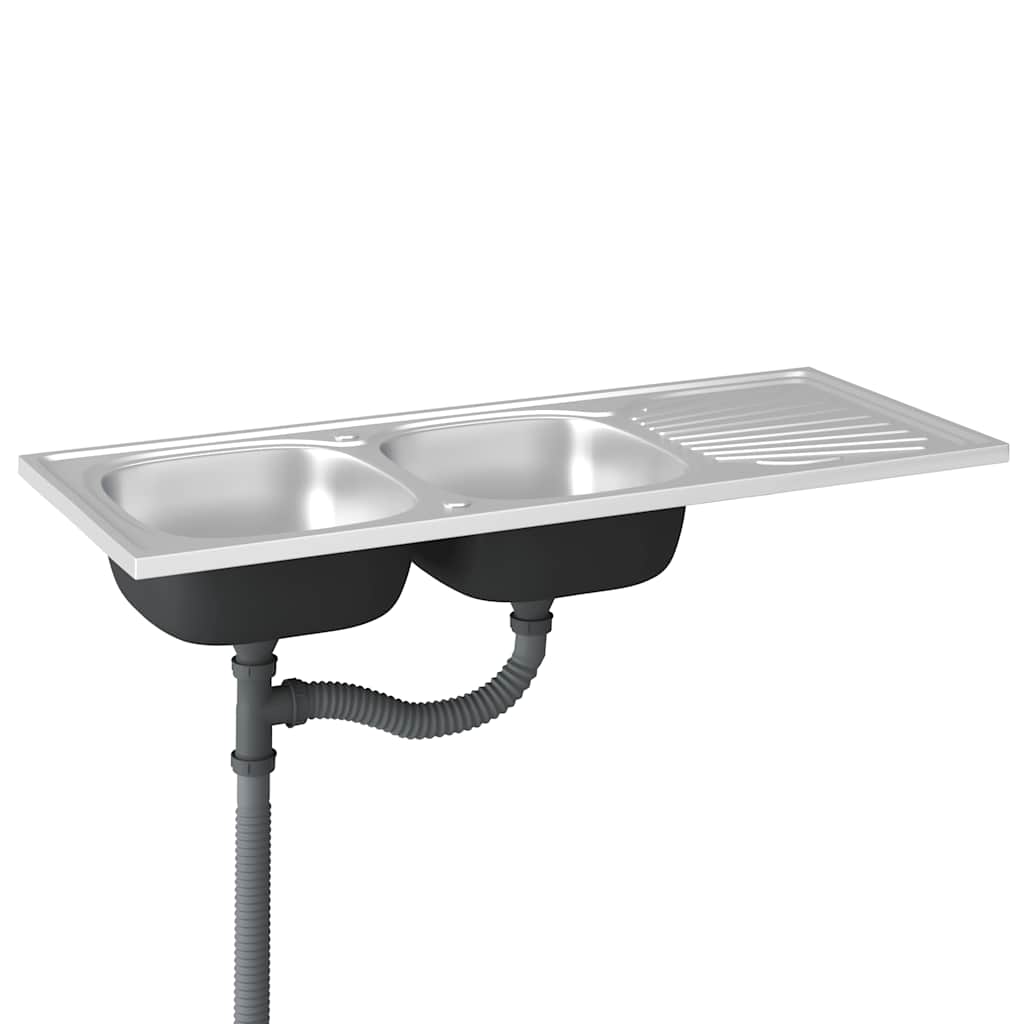 Kuhinjski sudoper s dva korita srebrni 1200x600x155 mm čelični