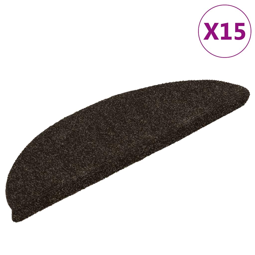 Prostirke za stepenice, samoljepljive, 15 kom, 56x17x3 cm, tamnosmeđe, poluokrugle