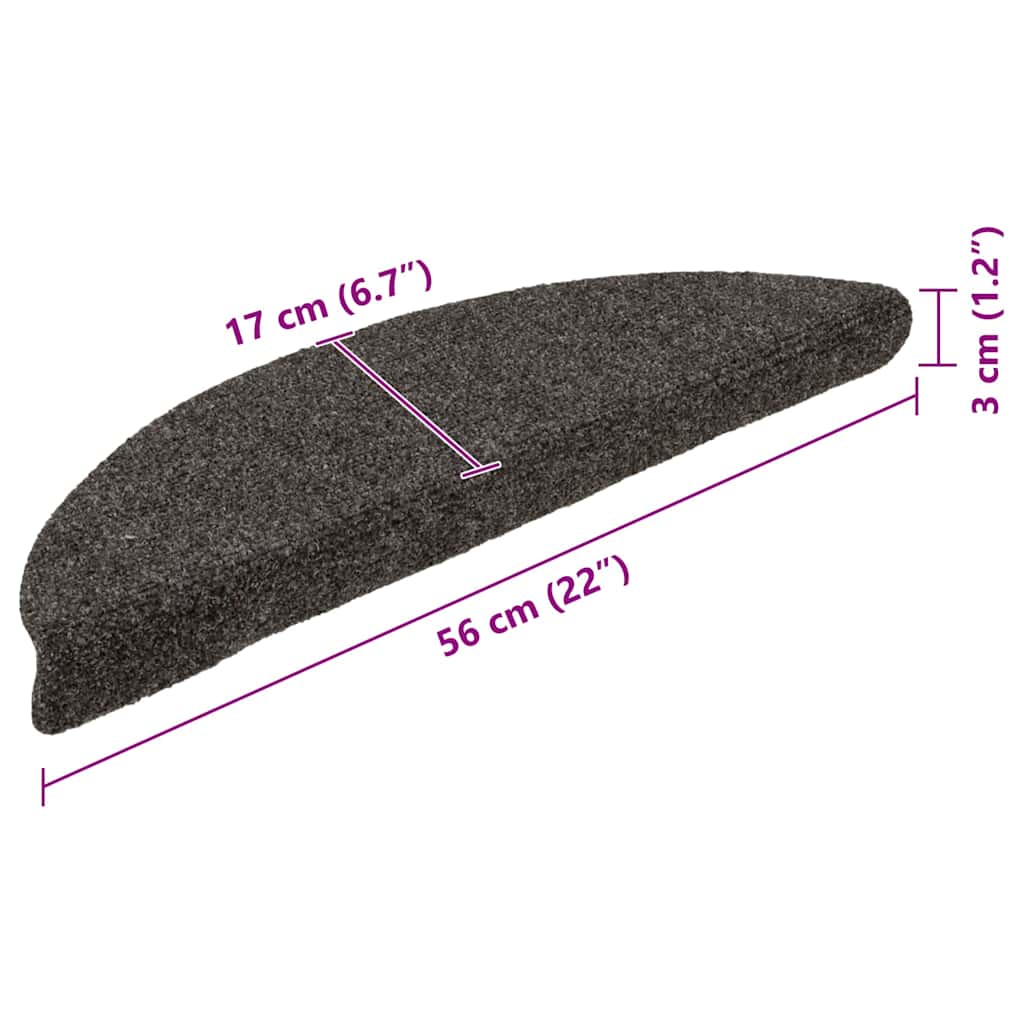 Prostirke za stepenice, samoljepljive, 15 kom 56x17x3 cm, antracit, poluokrugle