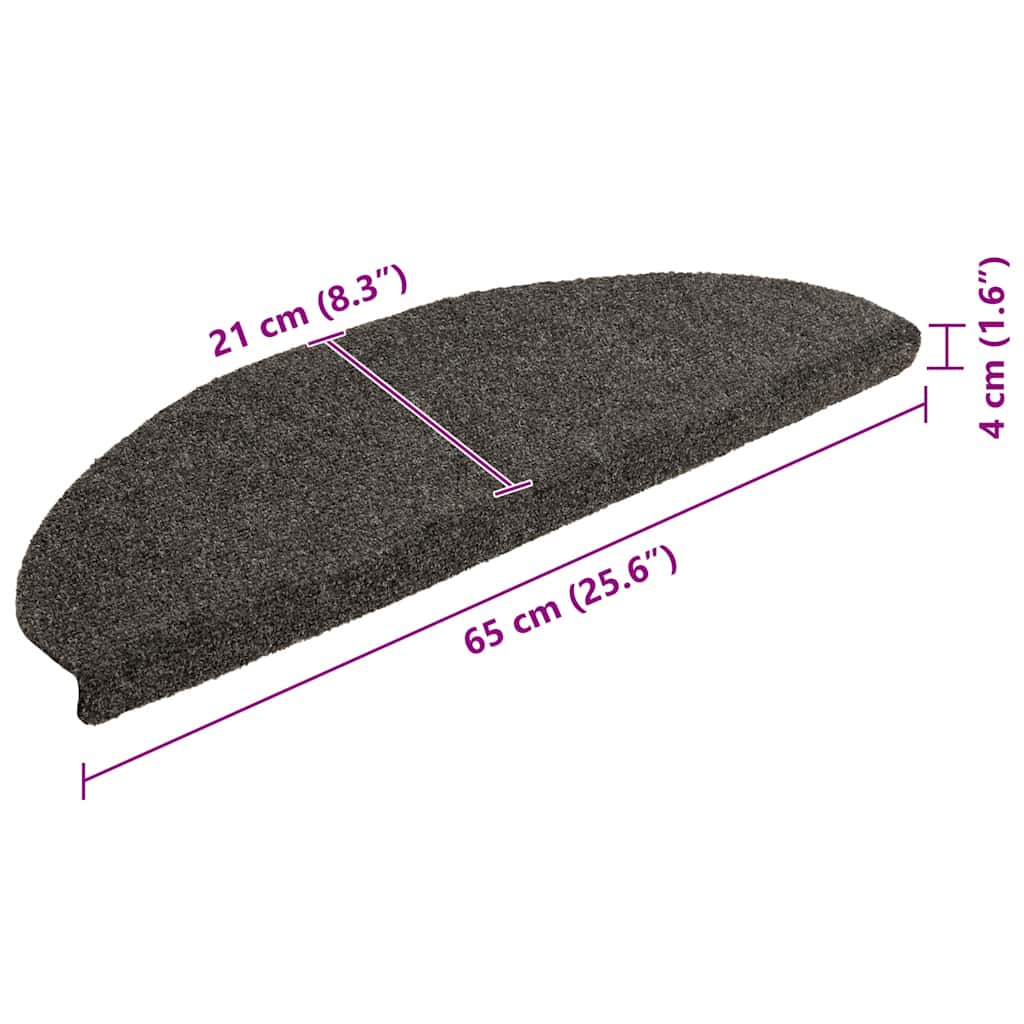 Prostirke za stepenice, samoljepljive, 15 kom 65x21x4 cm, antracit, poluokrugle, velike