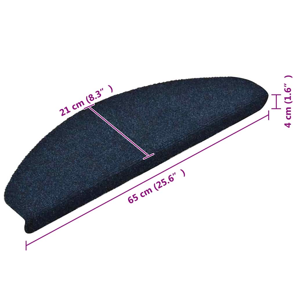 Prostirke za stepenice, samoljepljive, 15 kom. 65x21x4 cm, tamnoplave, poluokrugle, velike