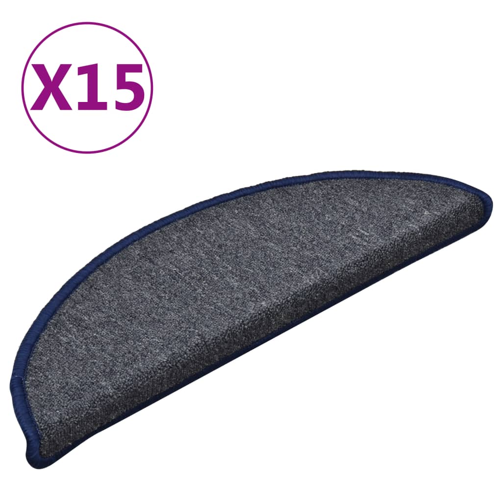 Prostirke za stepenice 15 kom 56x17x3 cm tamno sive i plave poluokrugle